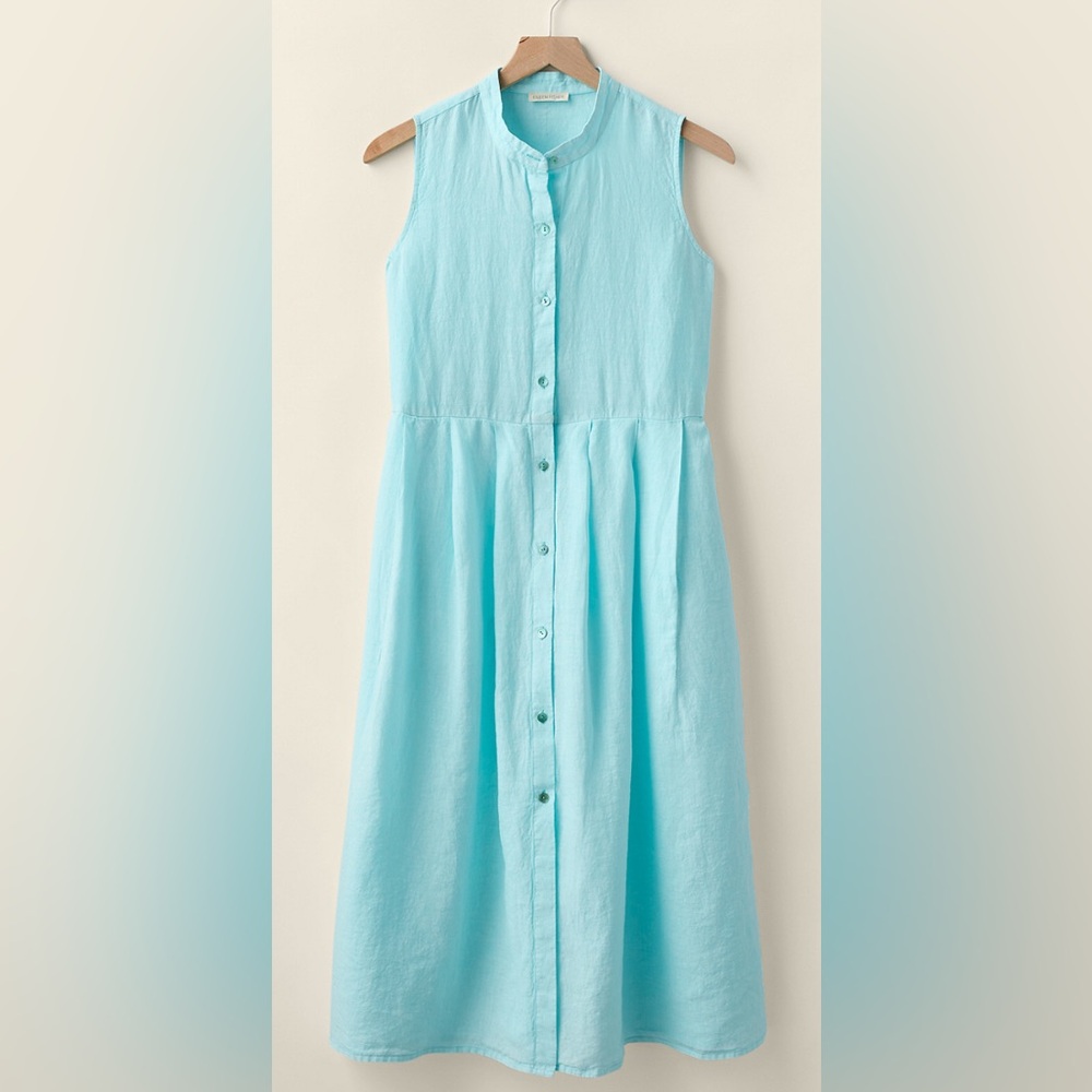 Eileen Fisher Aqua Linen Sleeveless Dress